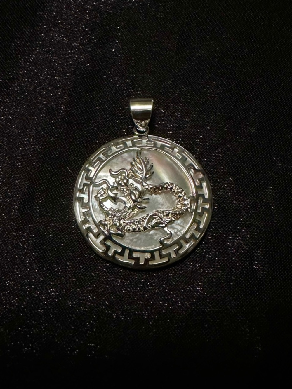 Mother of Pearl Silver Dragon Pendant